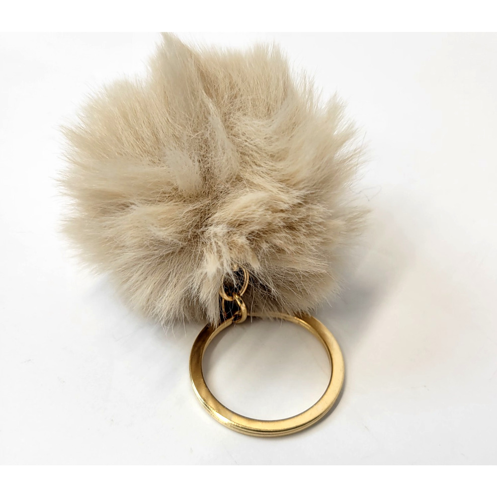 Beige Faux Fur Pom Pom Keychain Fluffy Puff Key Ring Bag Charm Accessory Soft - Picture 5 of 9